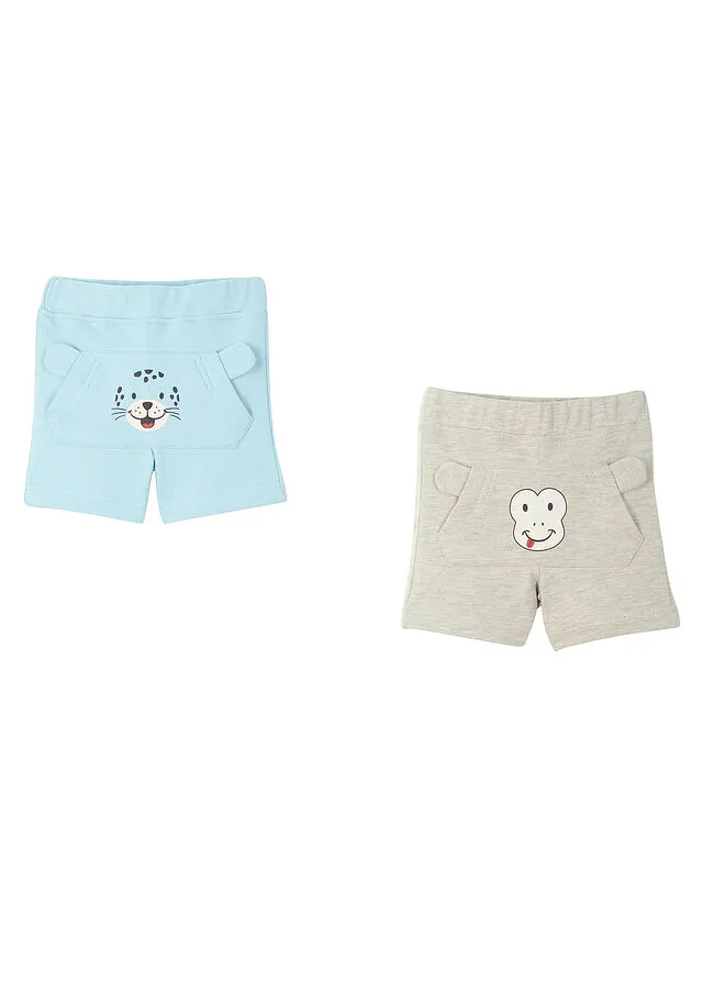 Pantalón corto de chándal para bebé en algodón orgánico (2 unidades) Azul topacio + natural jaspeado estampado